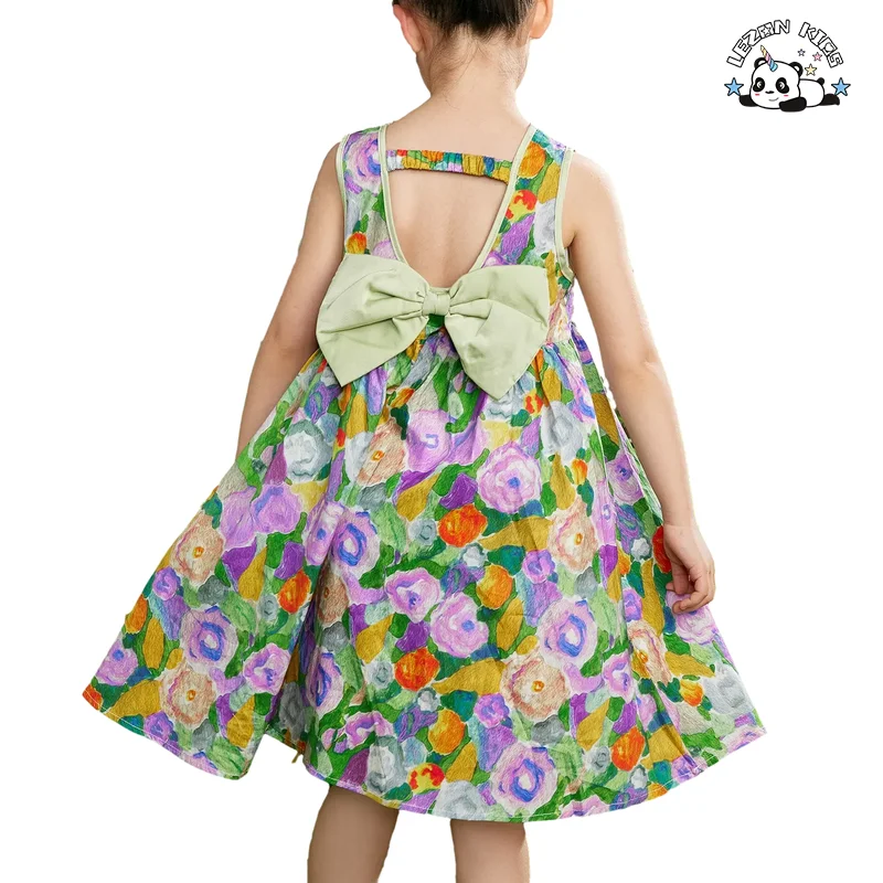 LEZONKIDS - Kid Girls' Dress Customizable Summer New Fashion Colorful Printing Cotton Sleeveless  Princess Dress for Girls